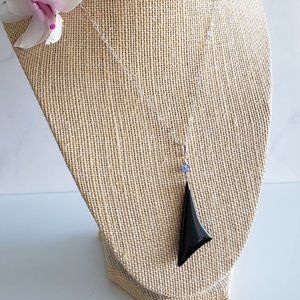 Handmade 🌿 Genuine Black Obsidian and Tanzanite Necklace, 925 Sterling Silver